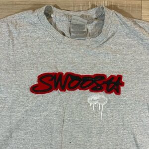 Vtg Nike Center Swoosh Spell Out Logo Mens Sz L Gray T-Shirt Made With USA Fabri